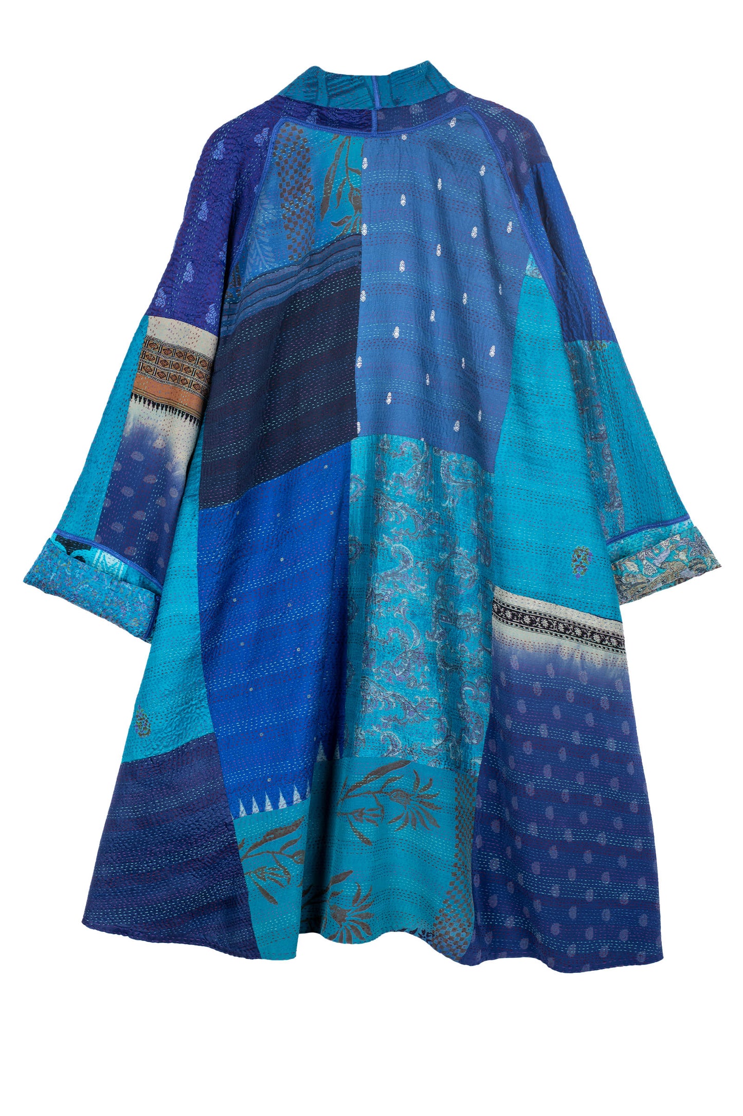 GEORGETTE VINTAGE SILK PATCH KANTHA KIMONO LONG JKT