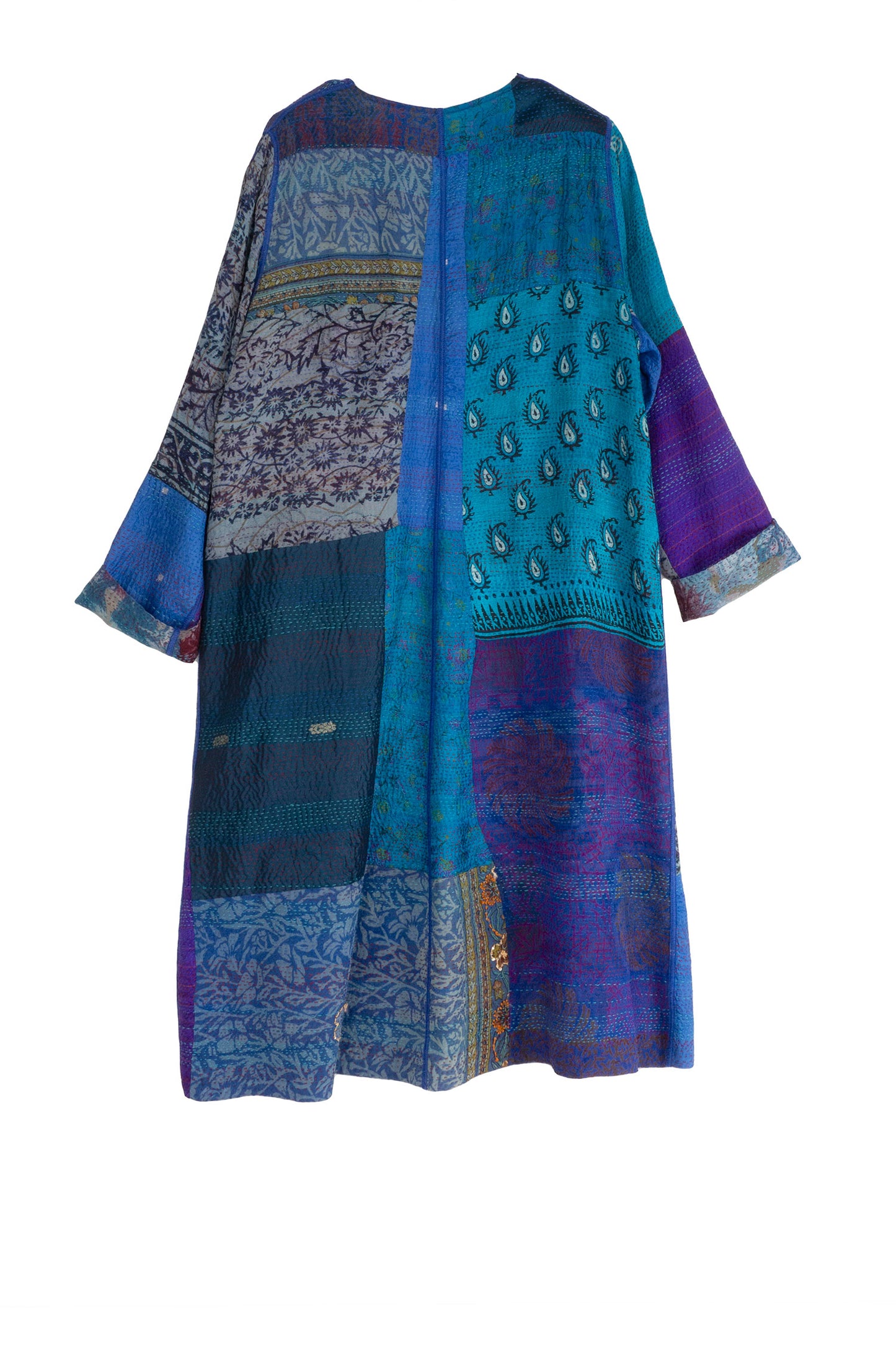 GEORGETTE VINTAGE SILK PATCH KANTHA CREW NECK COAT