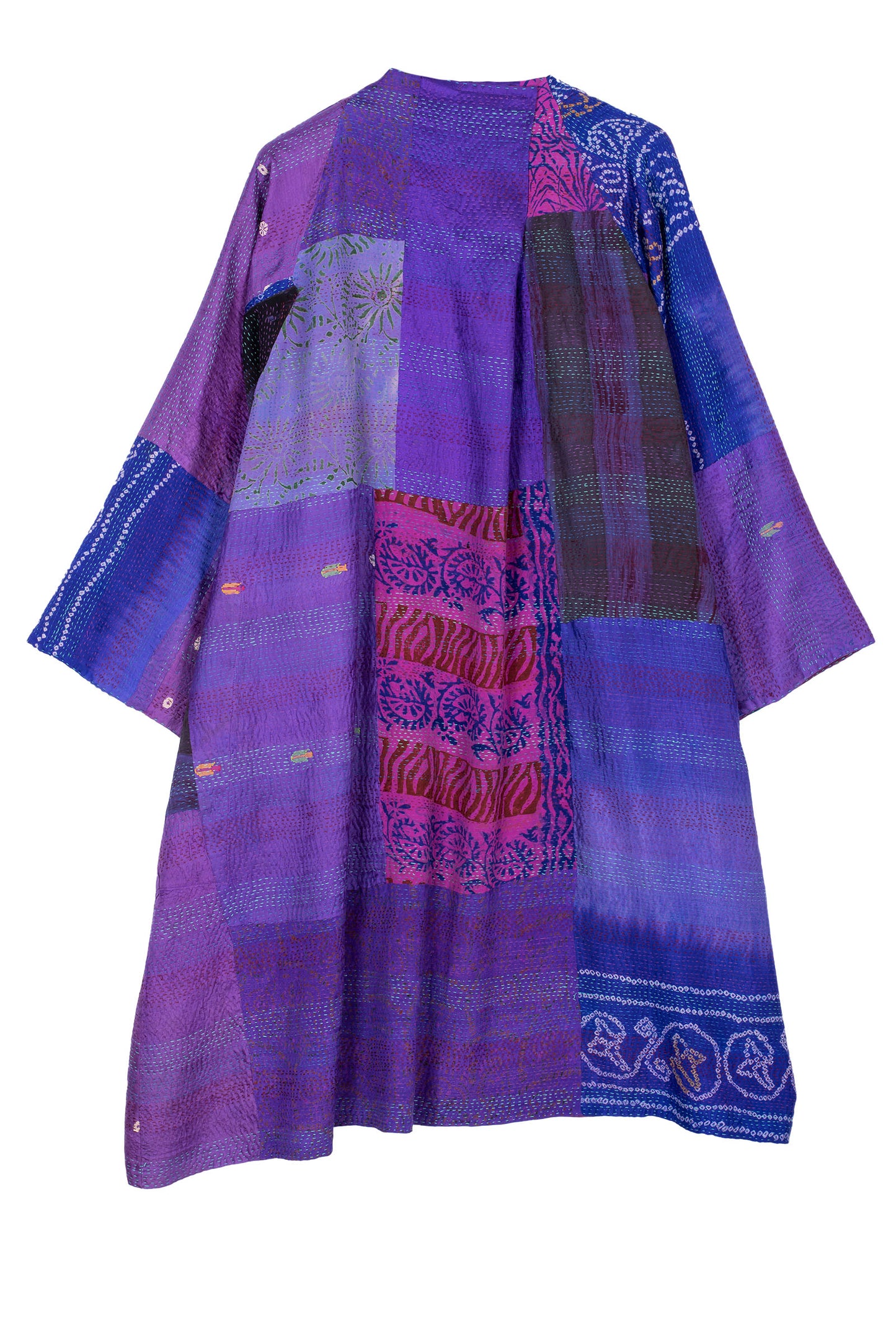 GEORGETTE VINTAGE SILK PATCH KANTHA KIMONO DUSTER