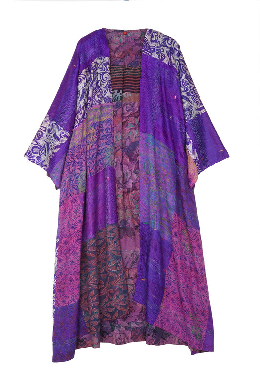 GEORGETTE VINTAGE SILK PATCH KANTHA KIMONO MAXI