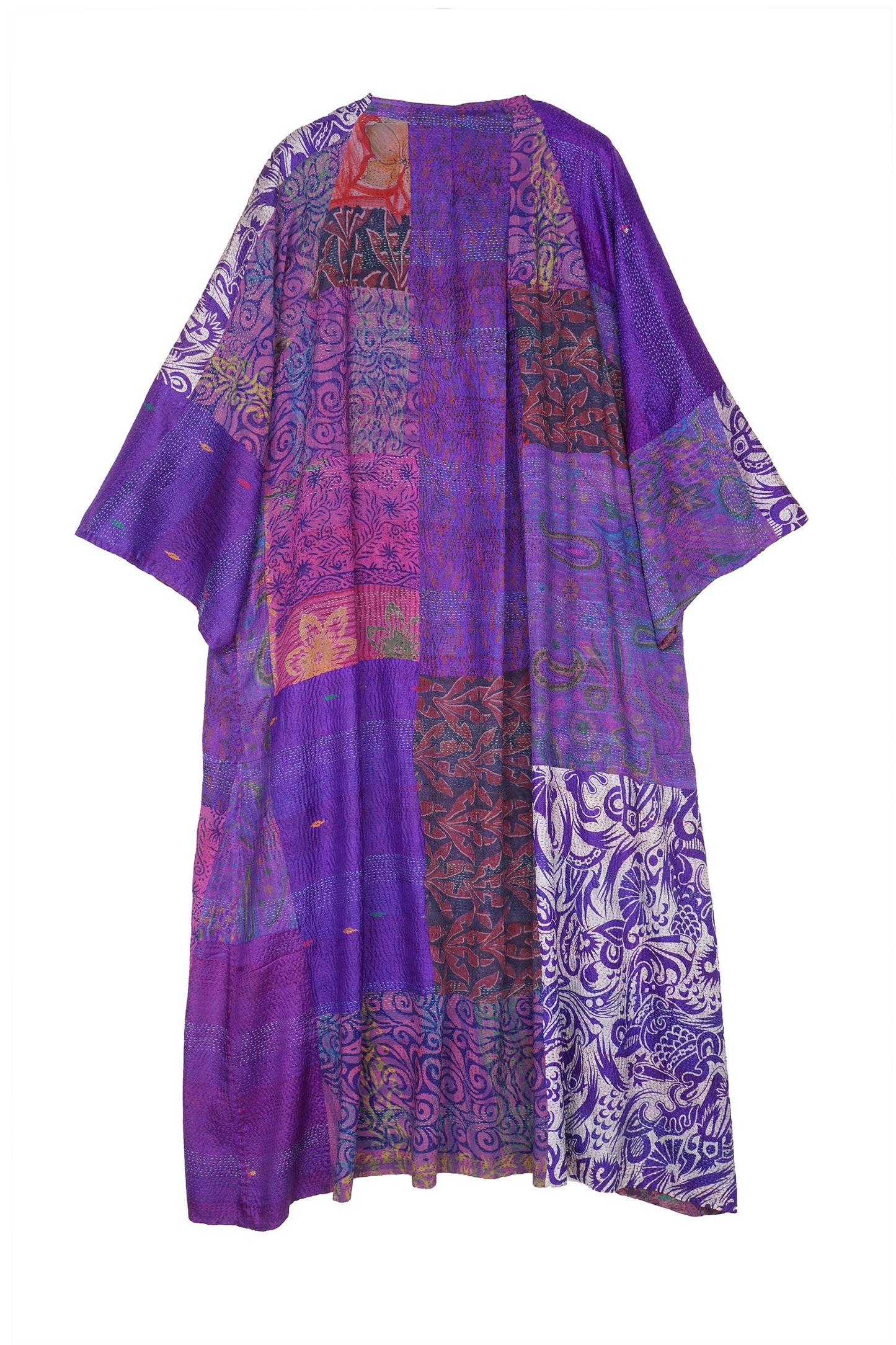 GEORGETTE VINTAGE SILK PATCH KANTHA KIMONO MAXI