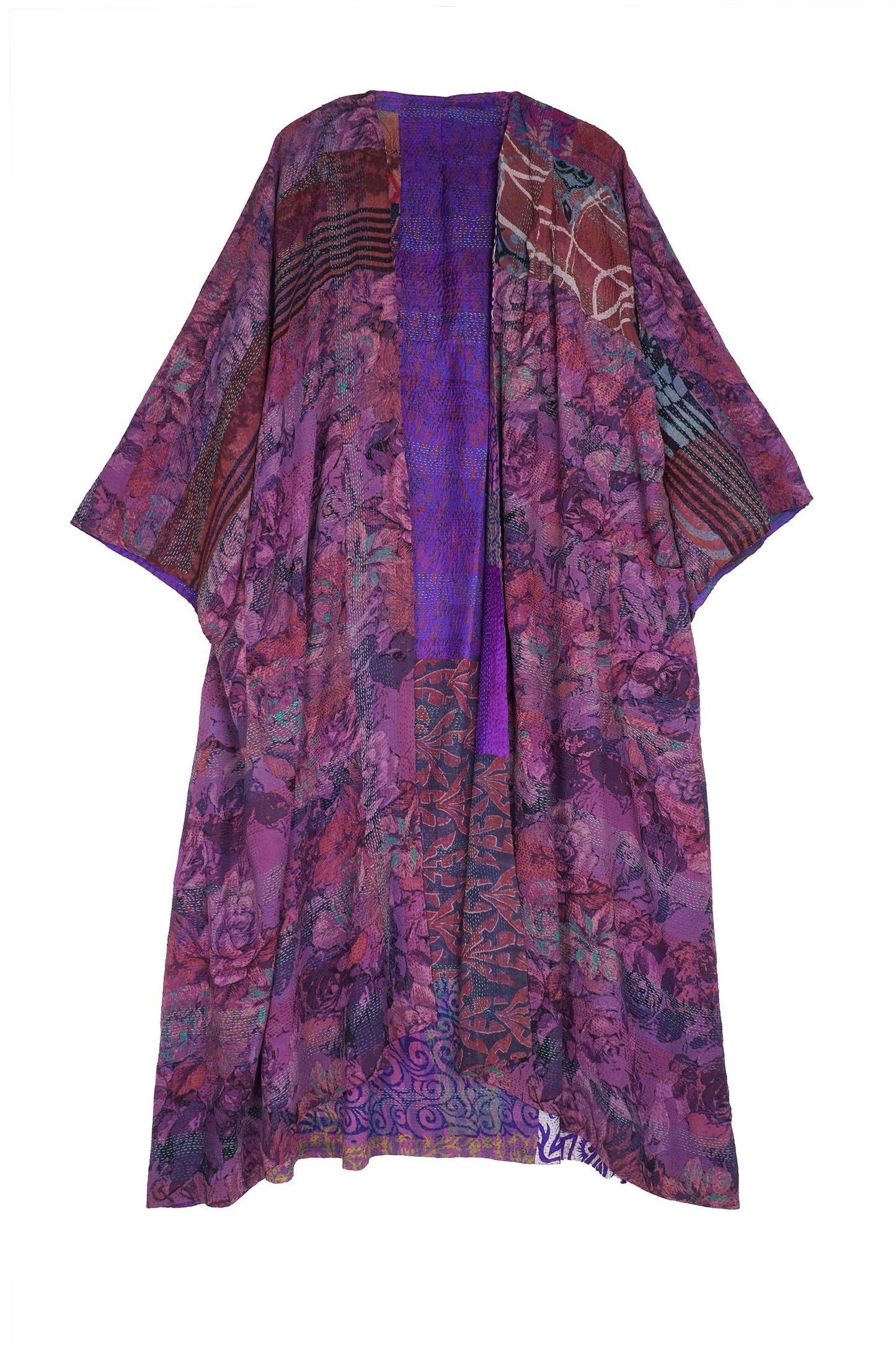 GEORGETTE VINTAGE SILK PATCH KANTHA KIMONO MAXI