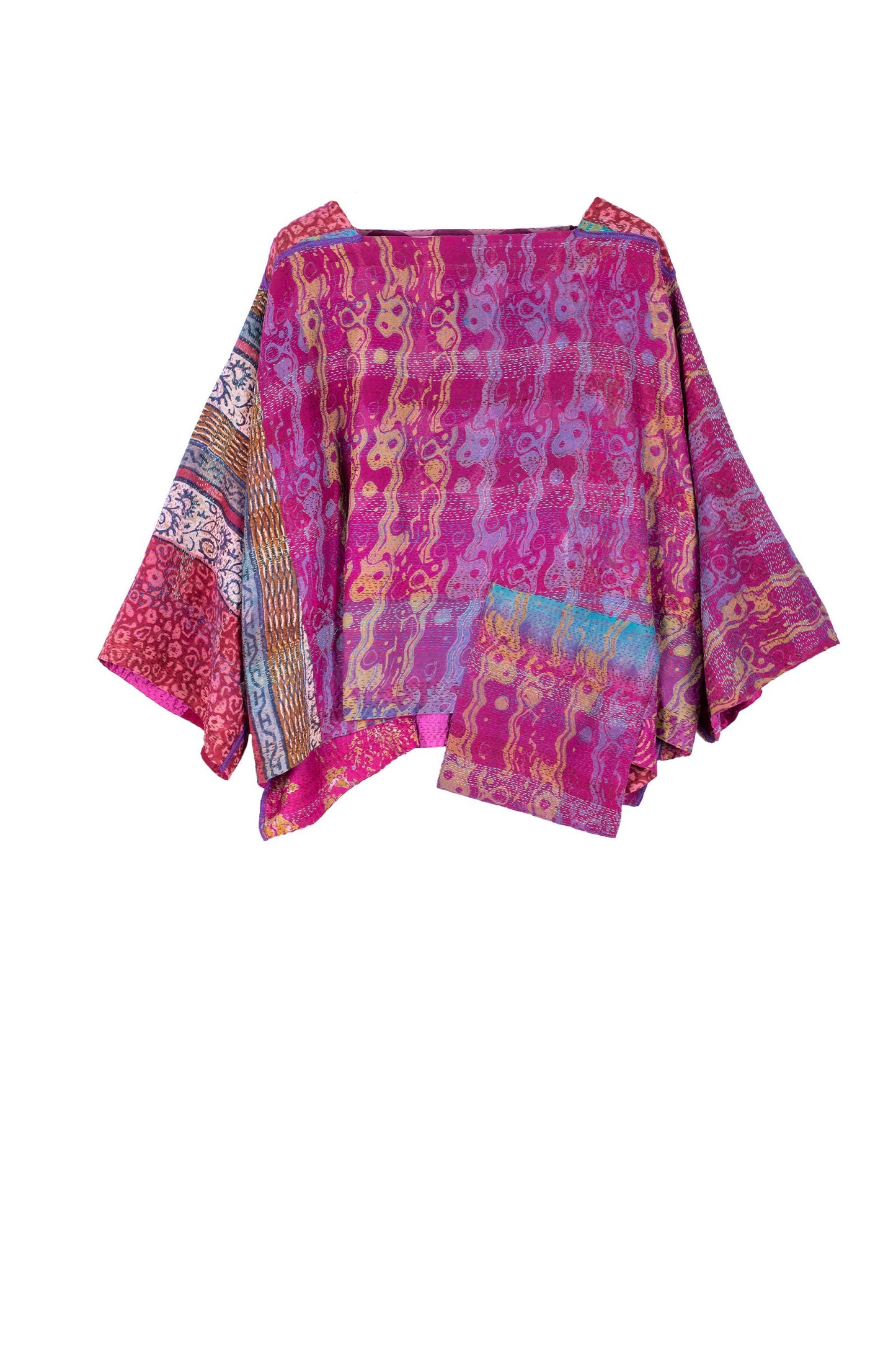 GEORGETTE VINTAGE SILK PATCH KANTHA 3/4 SLV. CROP TOP