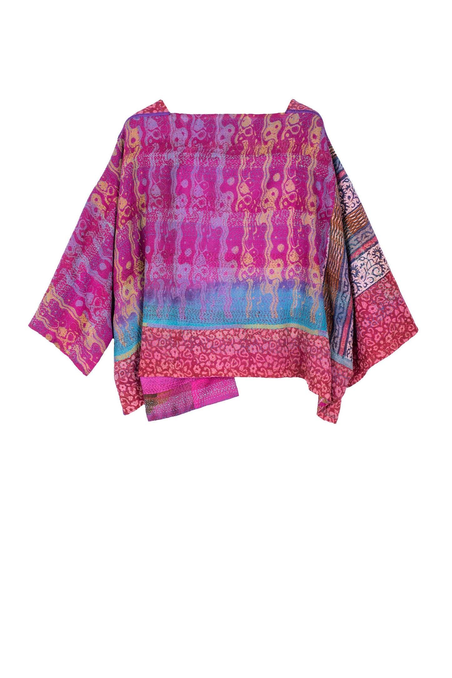 GEORGETTE VINTAGE SILK PATCH KANTHA 3/4 SLV. CROP TOP