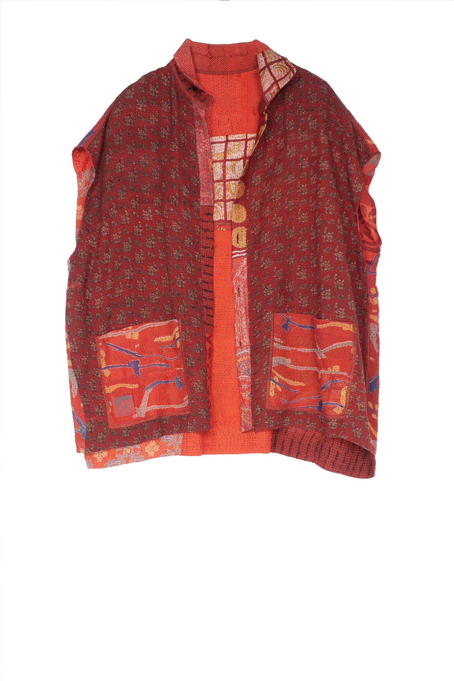 GEORGETTE VINTAGE SILK PATCH KANTHA CAP SLV. SHIRT