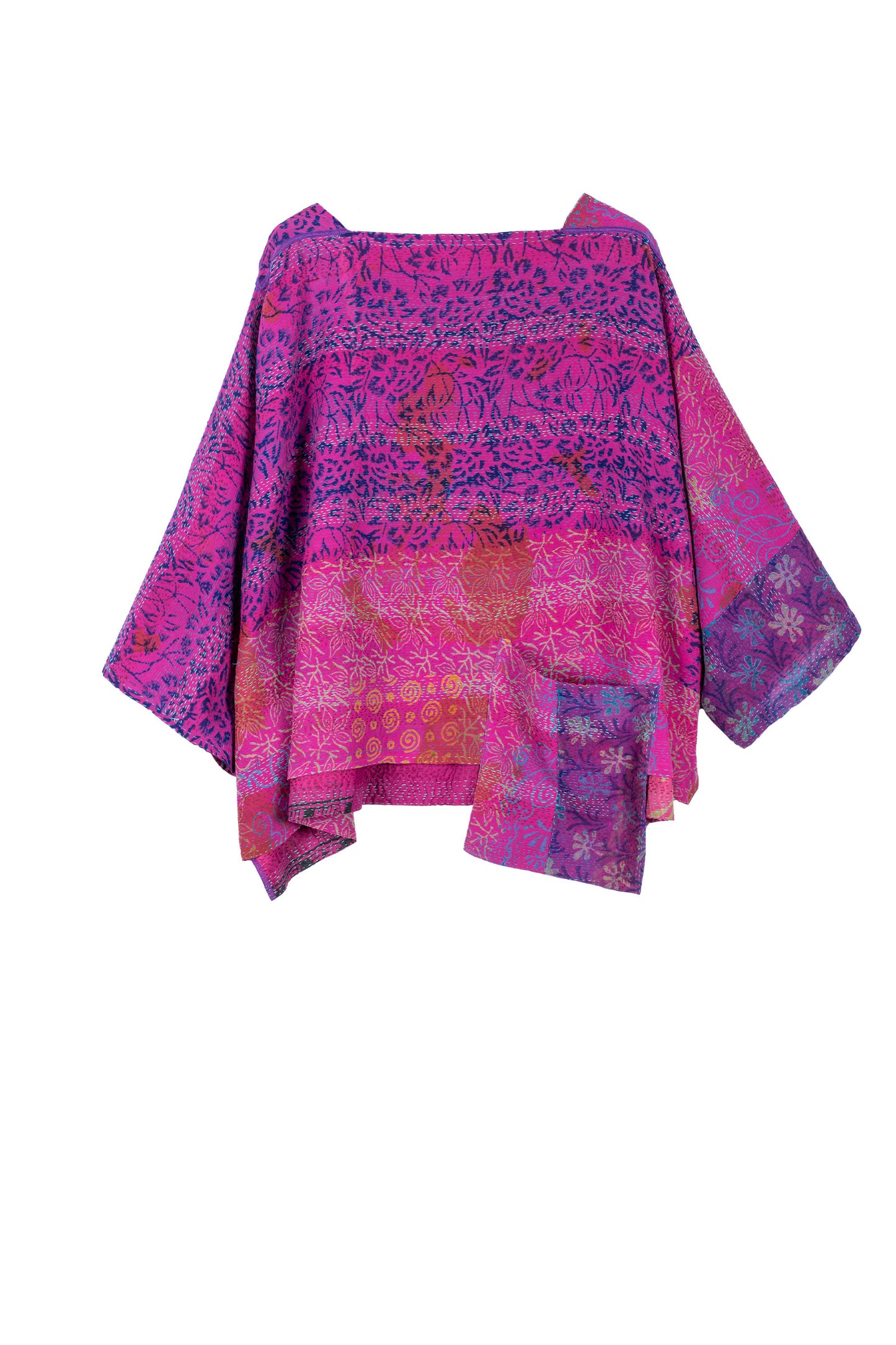 GEORGETTE VINTAGE SILK PATCH KANTHA 3/4 SLV. CROP TOP MIO