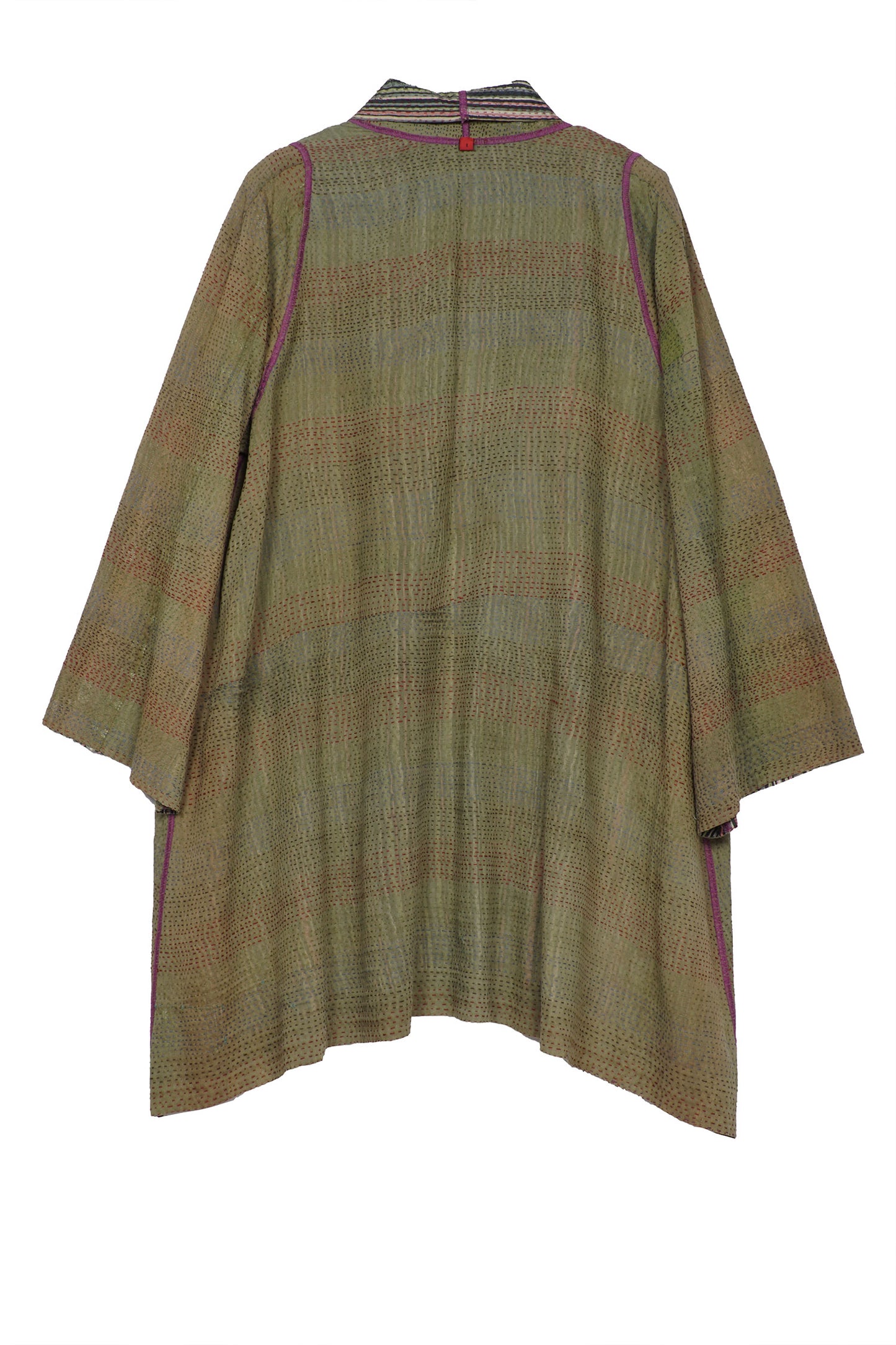 GREEN STRIPE W VINTAGE BACKING KANTHA A-LINE JKT