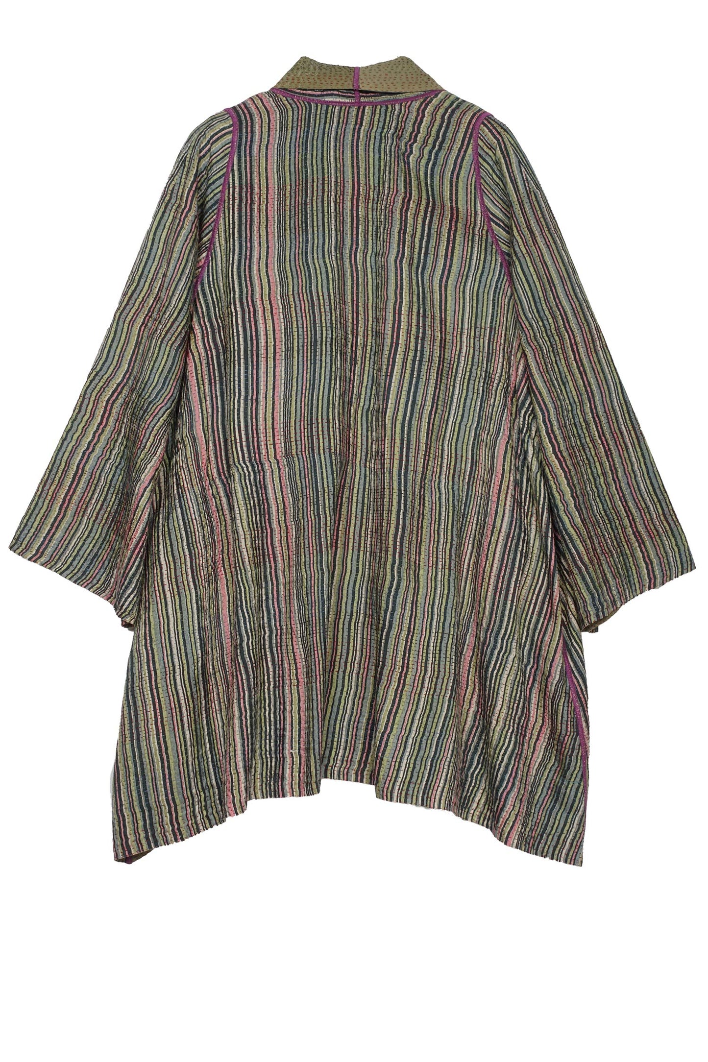 GREEN STRIPE W VINTAGE BACKING KANTHA A-LINE JKT