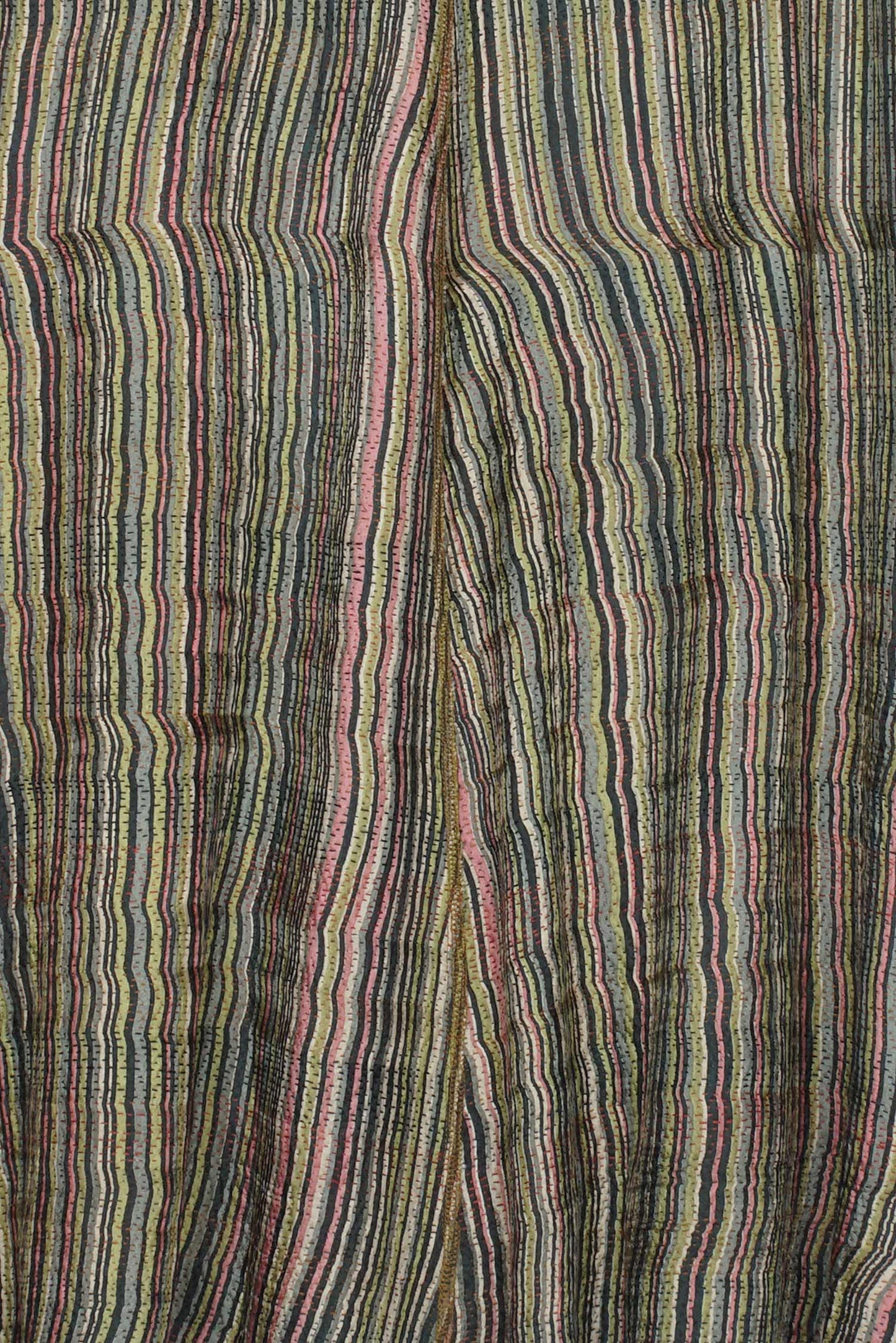 GREEN STRIPE W VINTAGE BACKING KANTHA A-LINE DUSTER