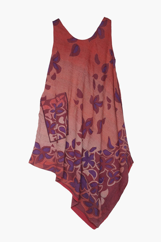 HOLIDAY FLOWER SILK COTTON KANTHA TANK FLARE DRESS