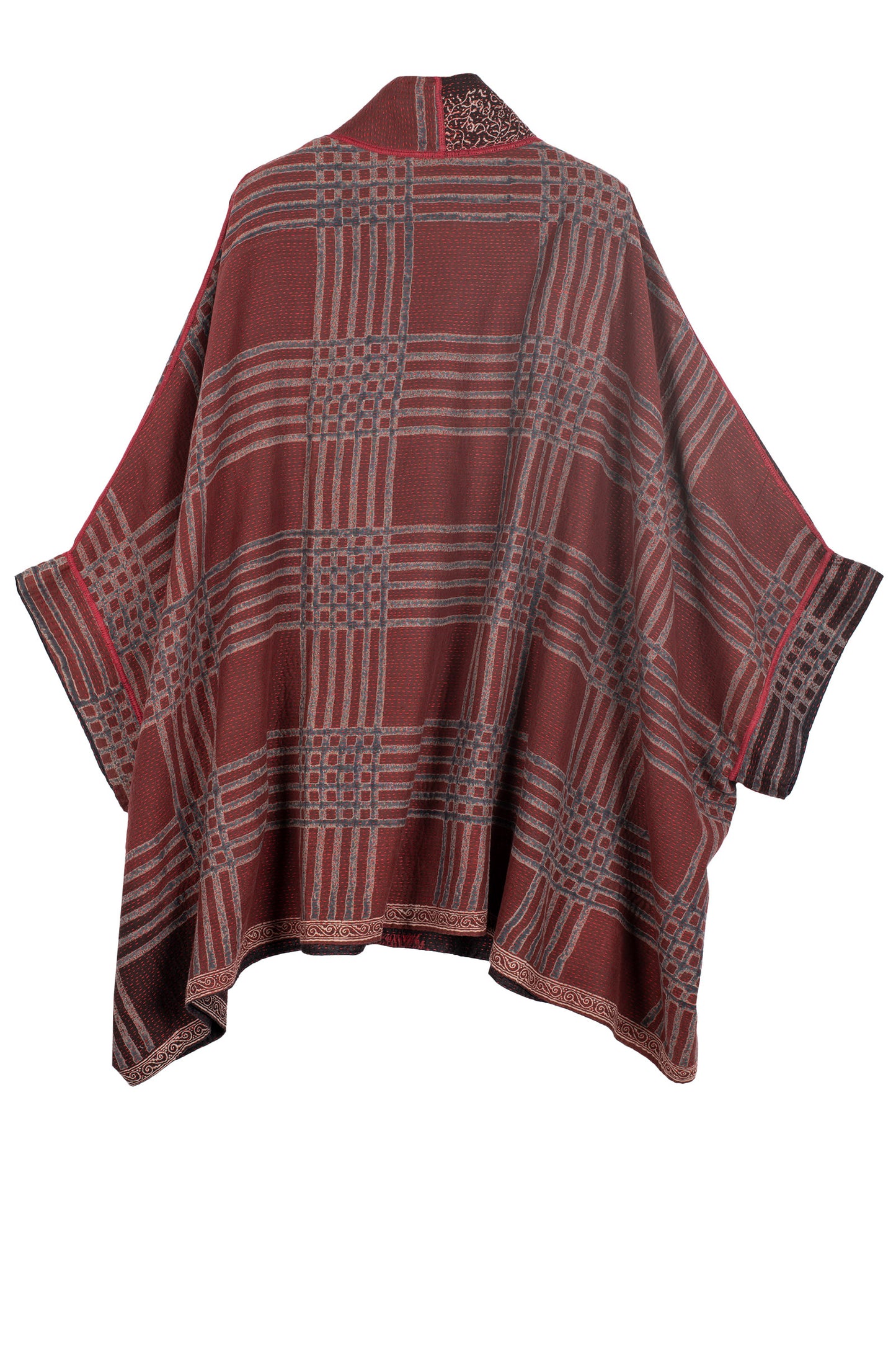 INDONESIAN PRINT & BORDER SHIBORI KANTHA DOUBLE COLLAR PONCHO