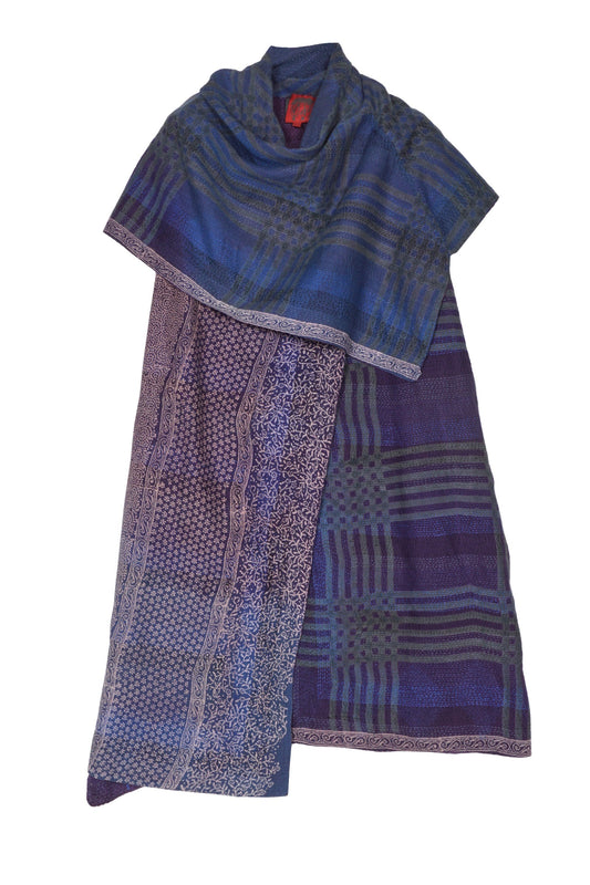 INDONESIAN PRINT & BORDER SHIBORI KANTHA COWL NECK DRESS