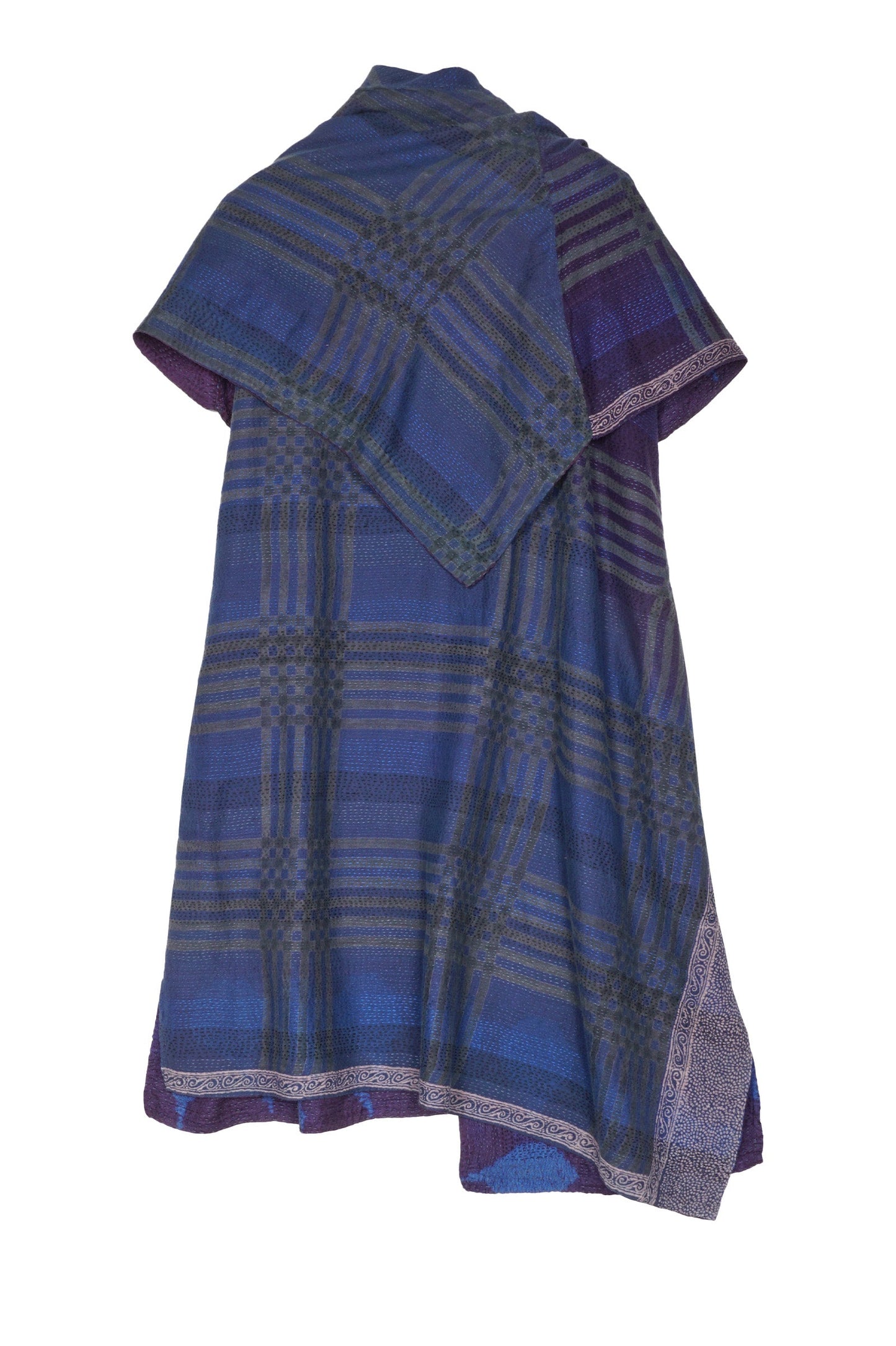 INDONESIAN PRINT & BORDER SHIBORI KANTHA COWL NECK DRESS