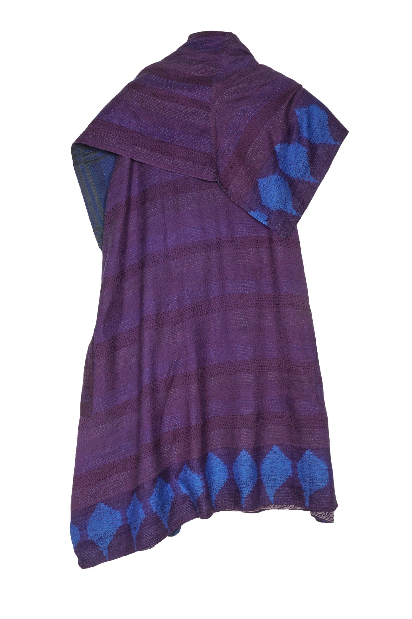 INDONESIAN PRINT & BORDER SHIBORI KANTHA COWL NECK DRESS