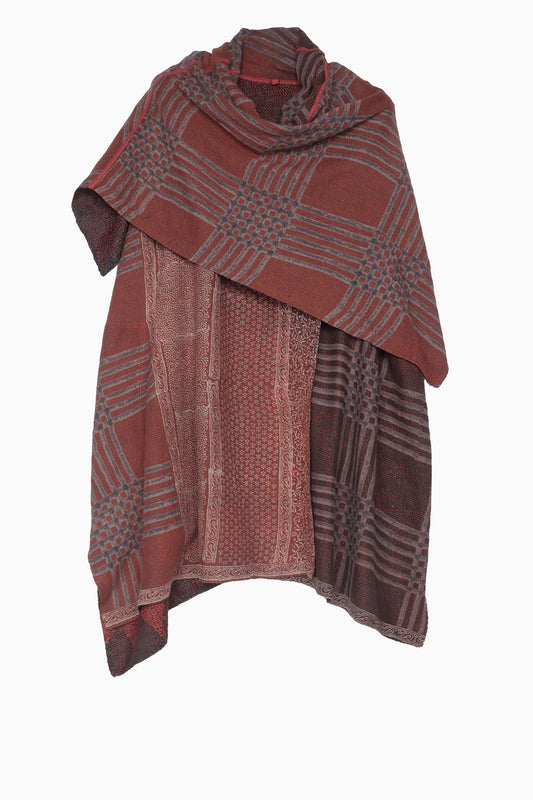 INDONESIAN PRINT & BORDER SHIBORI KANTHA COWL NECK FLARE TOP