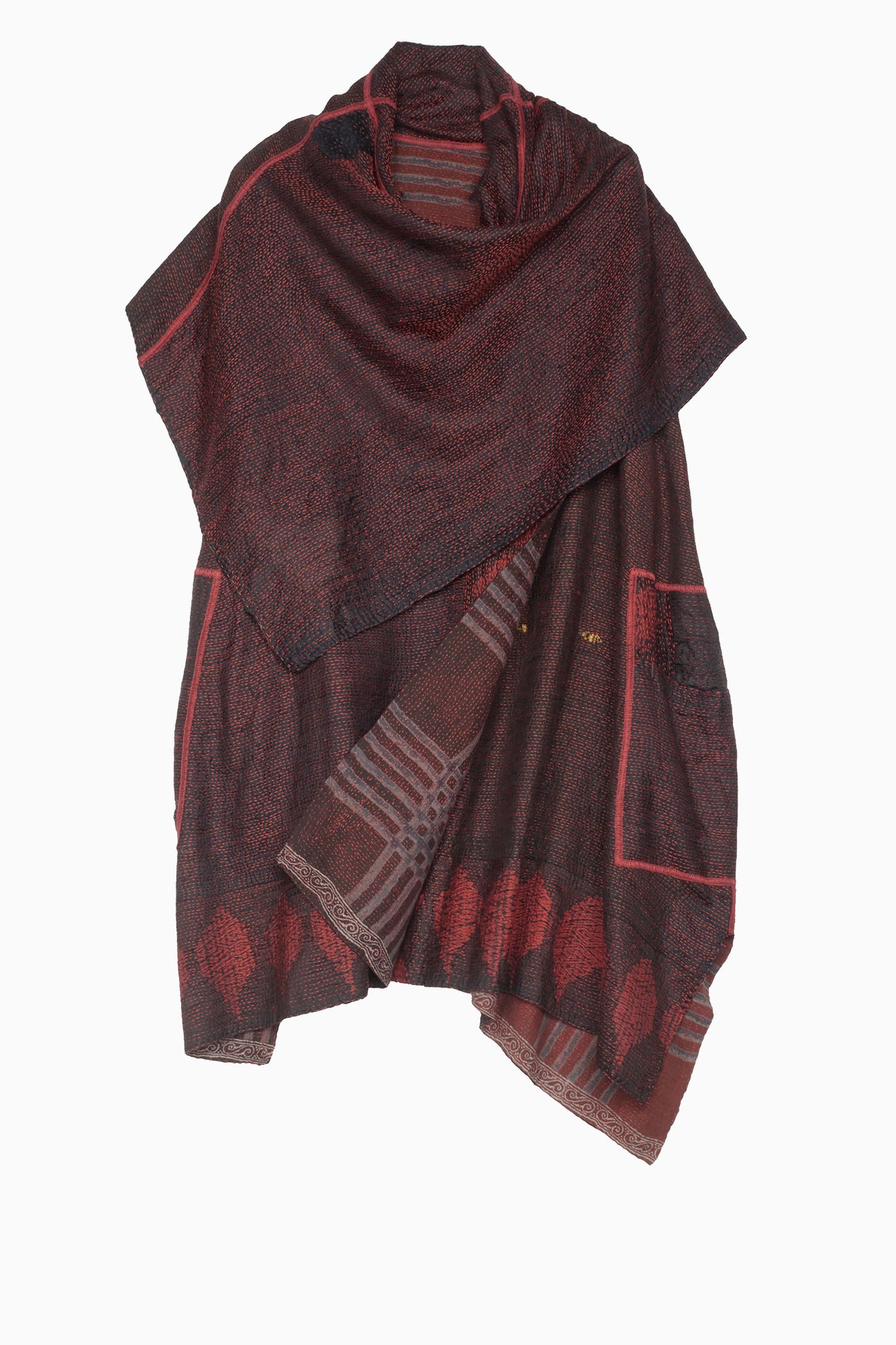 INDONESIAN PRINT & BORDER SHIBORI KANTHA COWL NECK FLARE TOP