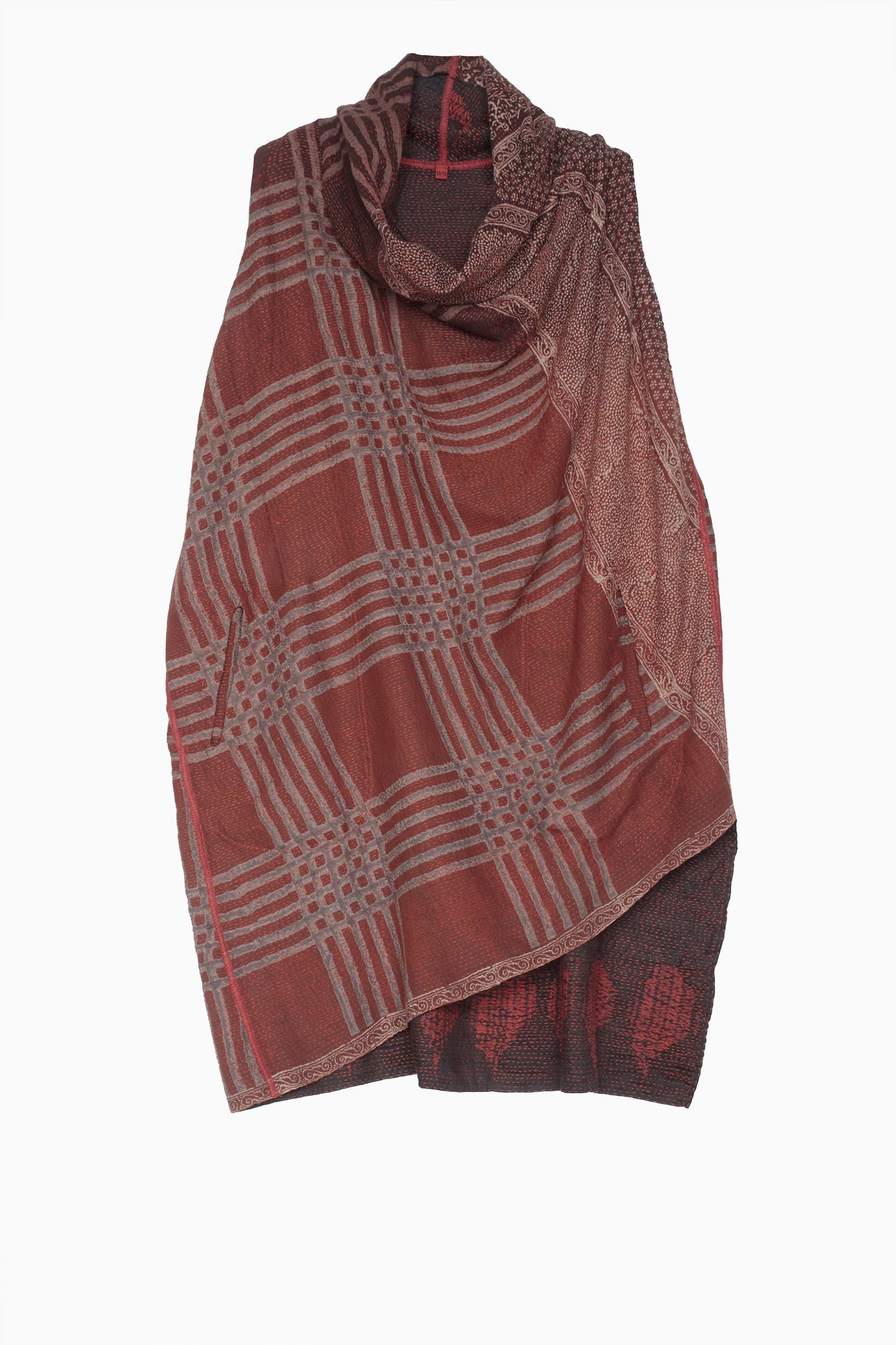 INDONESIAN PRINT & BORDER SHIBORI KANTHA DRAPED NECK TUNIC