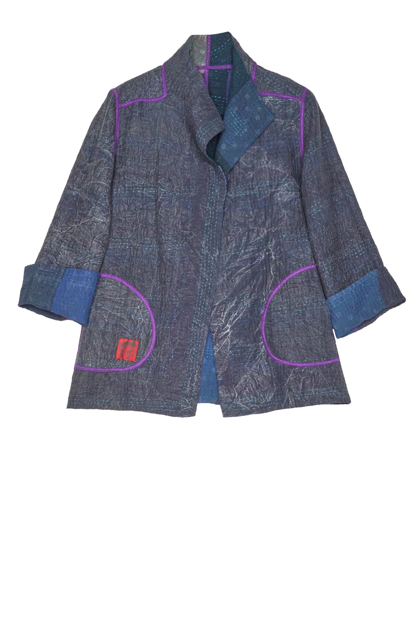 INDIGO PATCHED KANTHA SHORT JKT