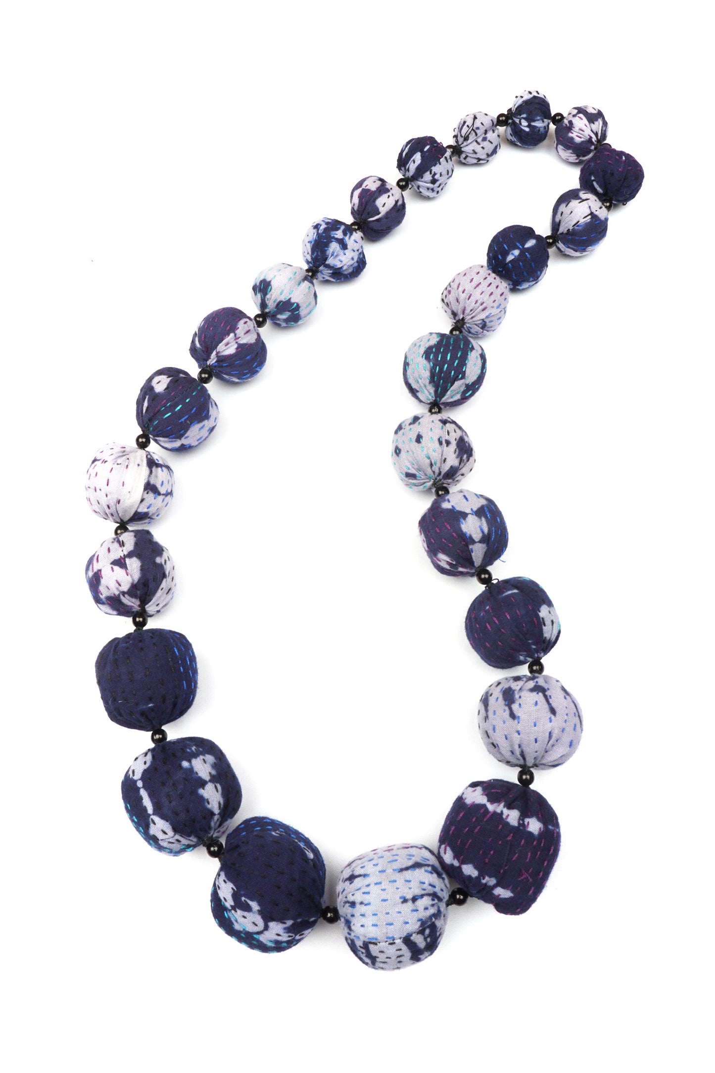 INDIGO STREAM SHIBORI KANTHA NUTS MEDIUM NECKLACE