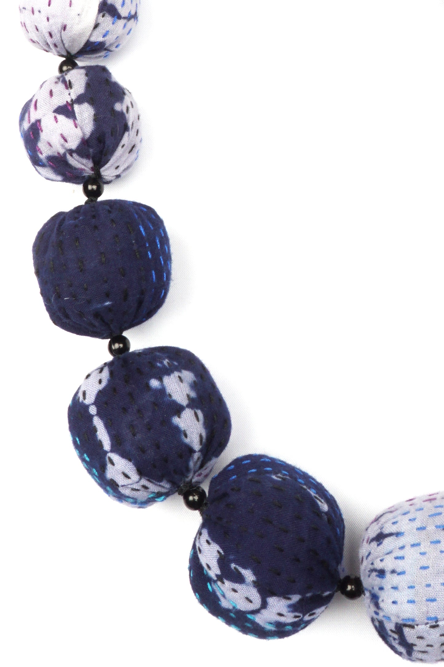 INDIGO STREAM SHIBORI KANTHA NUTS MEDIUM NECKLACE