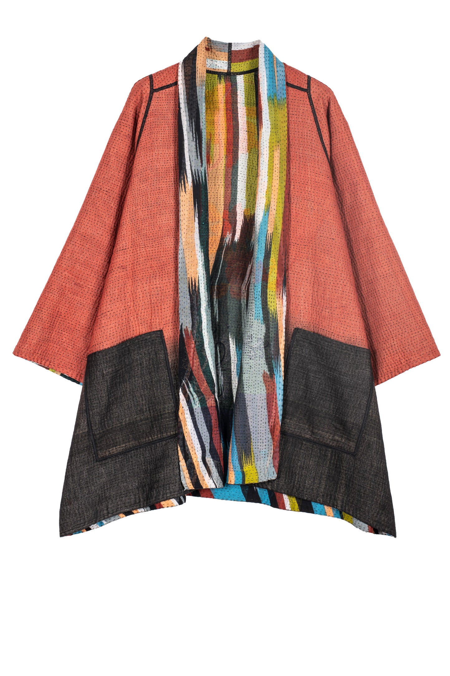 IKAT STRIPE KANTHA A-LINE JACKET