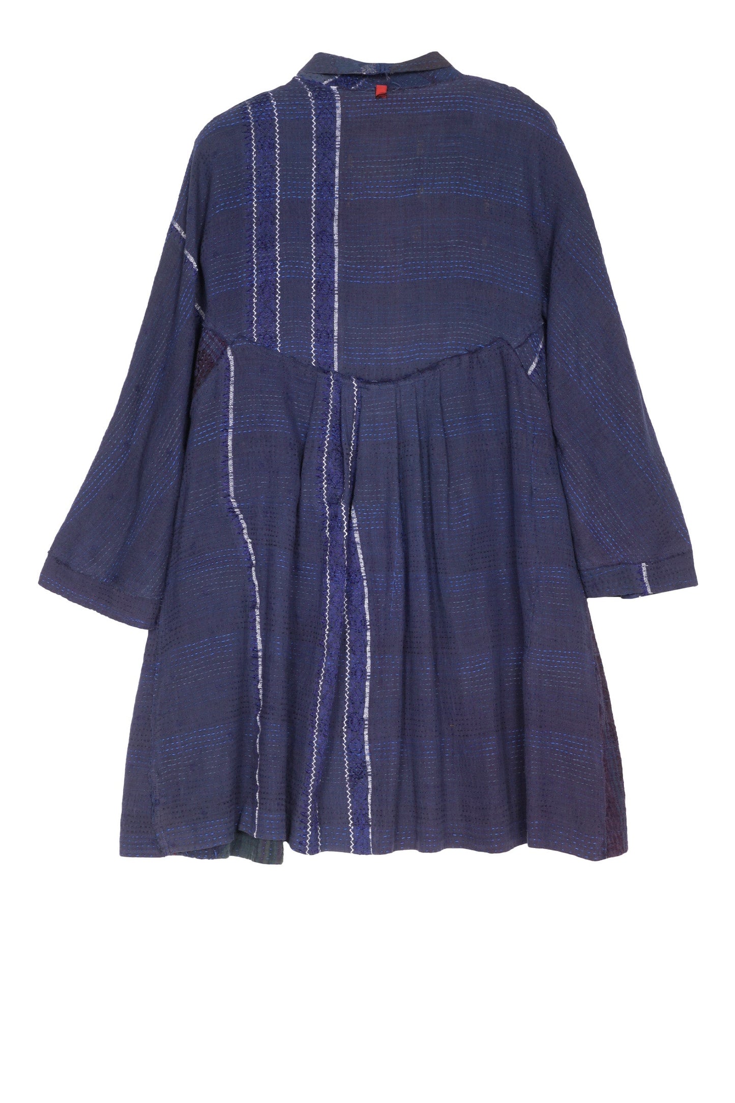 INDIGO WHITE FRAYED PATCH KANTHA BACK TUCKED TUNIC