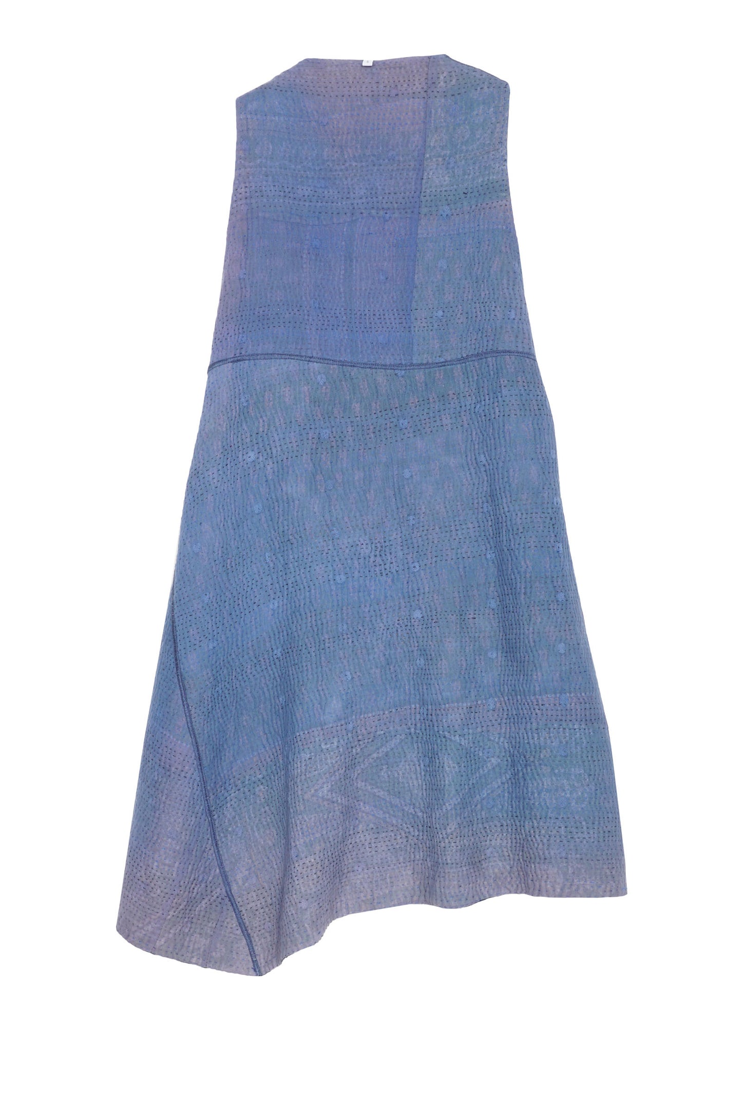 INDIGO WHITE FRAYED PATCH KANTHA WRAP VEST