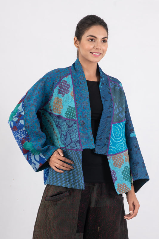 JACQUARD SILK KANTHA DOLMAN SHORT JACKET