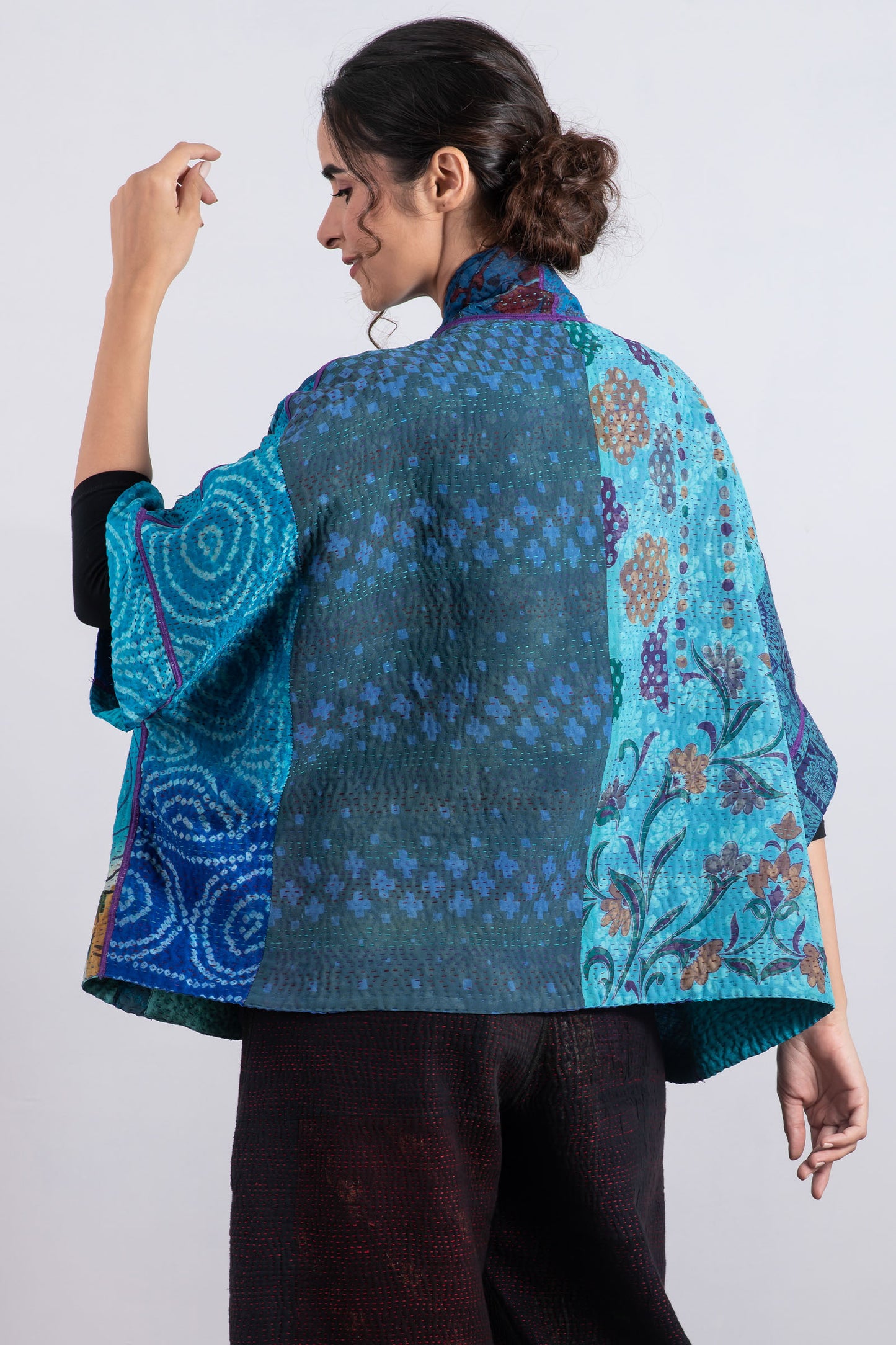 JACQUARD SILK KANTHA MINI PONCHO