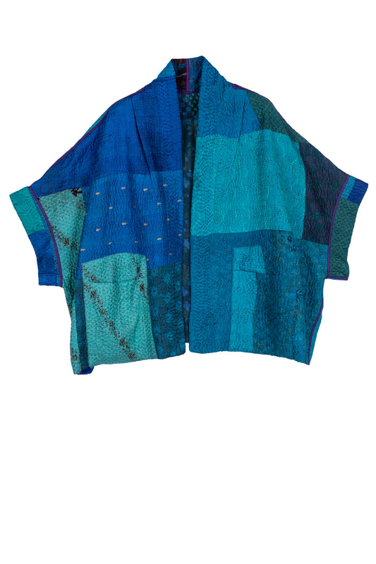 JACQUARD SILK KANTHA MINI PONCHO