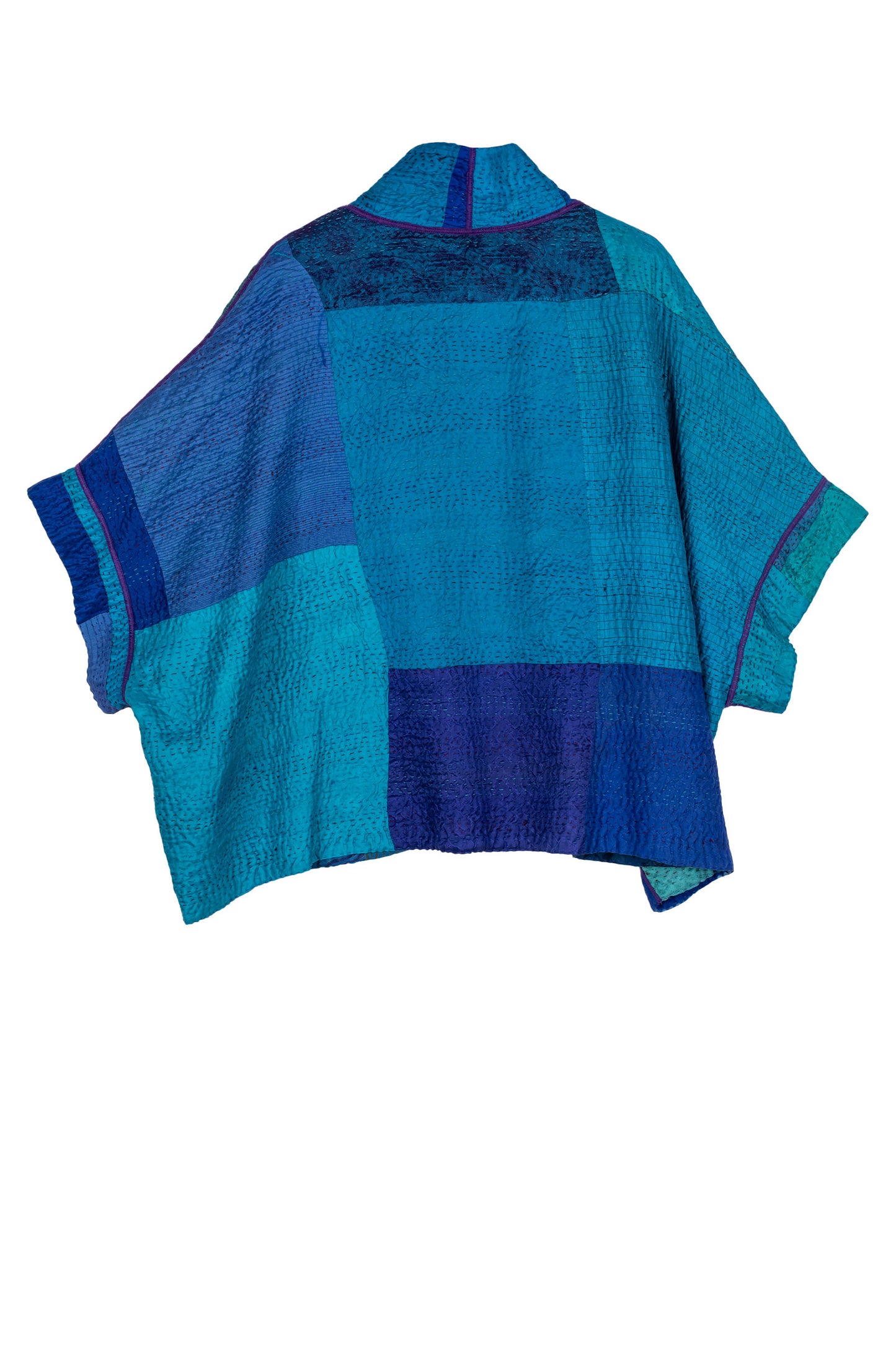 JACQUARD SILK KANTHA MINI PONCHO