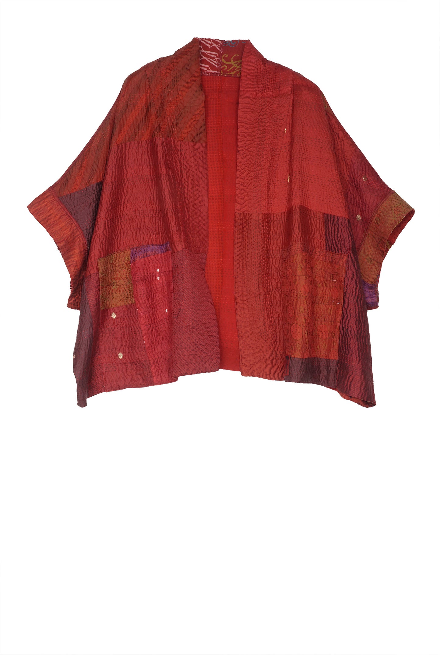 JACQUARD SILK KANTHA MINI PONCHO