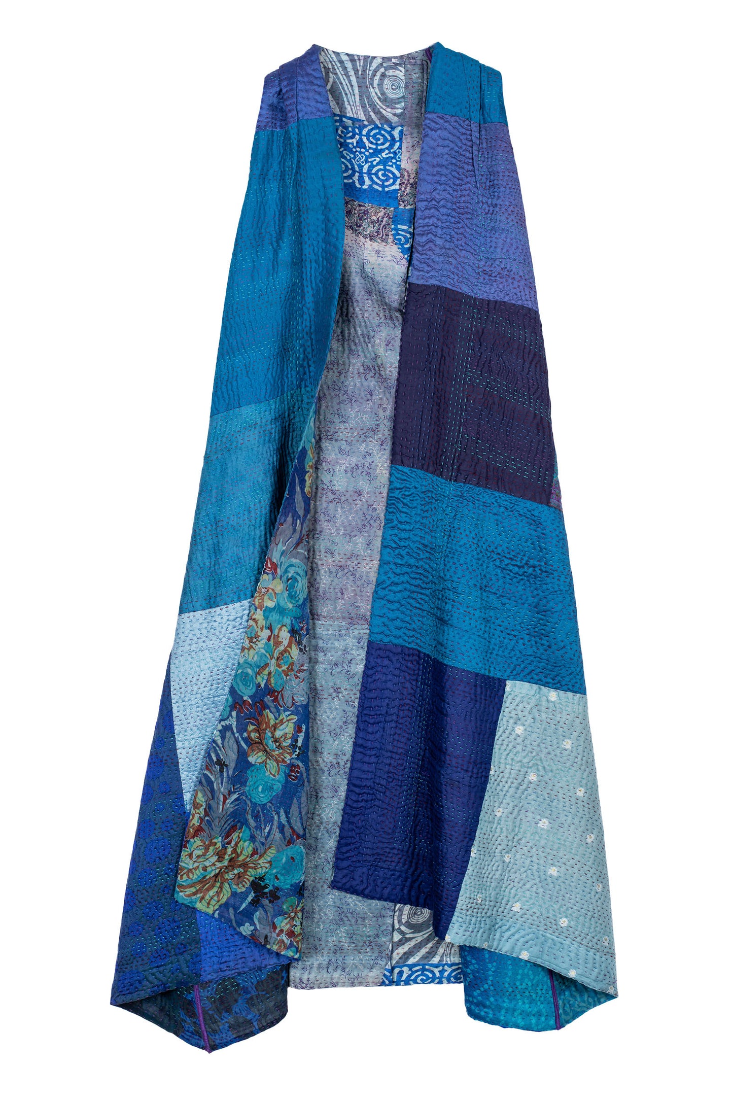 JACQUARD SILK KANTHA BACK PLEATED VEST MAXI