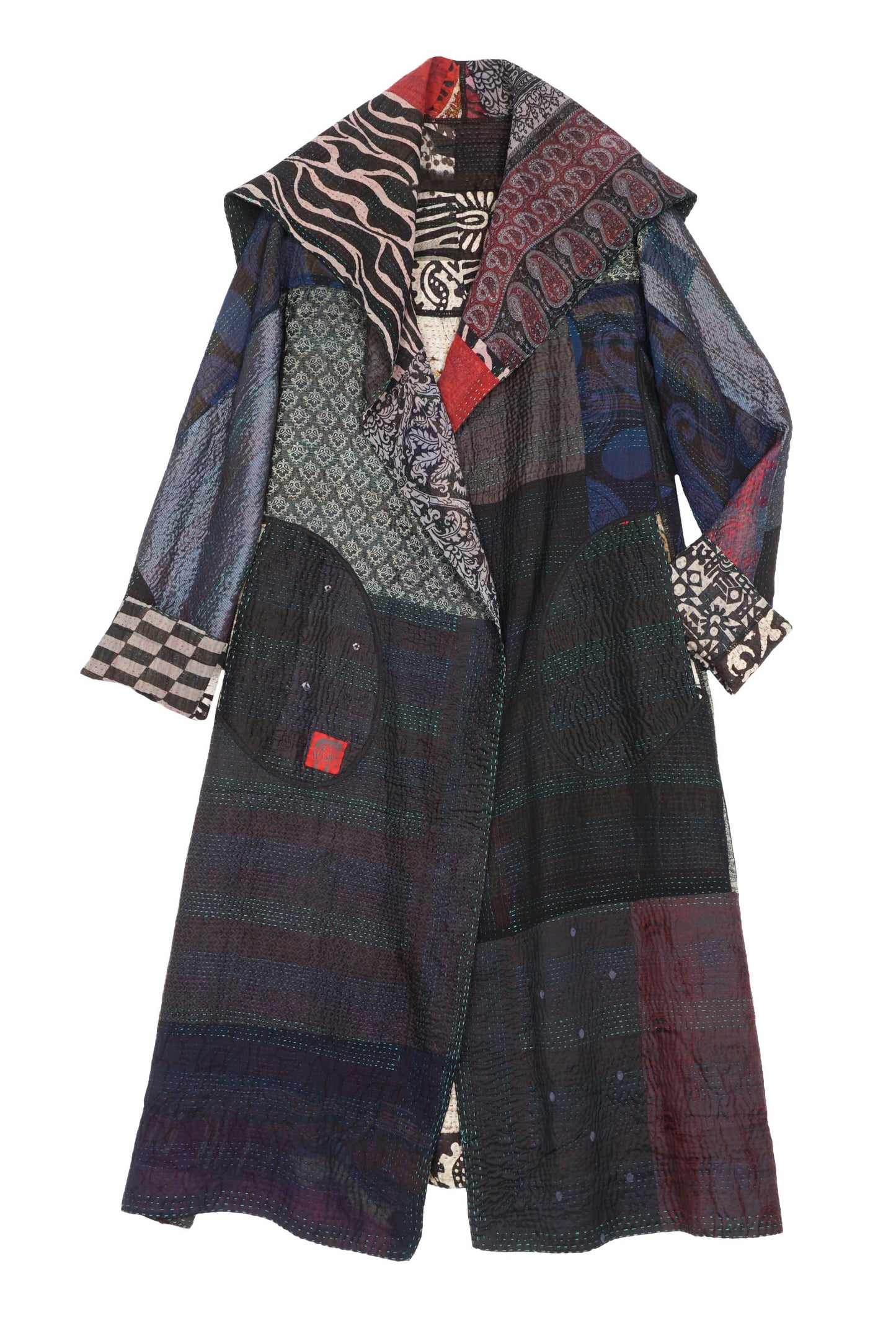 JACQUARD SILK KANTHA A-LINE LONG COAT