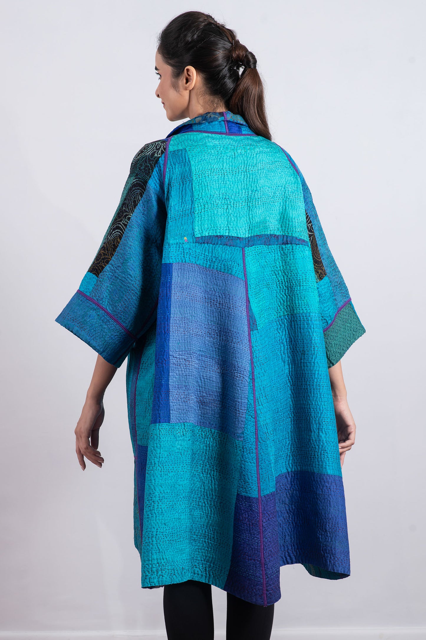 JACQUARD SILK KANTHA  3/4 SLV. A-LINE DUSTER