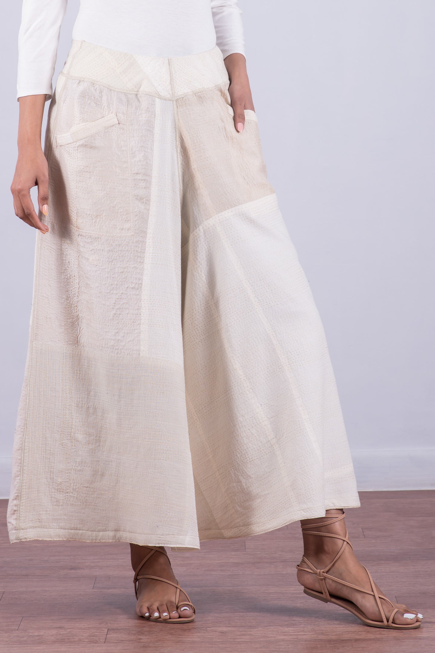 JAIPUR WHITE KANTHA WIDE LEG PANTS