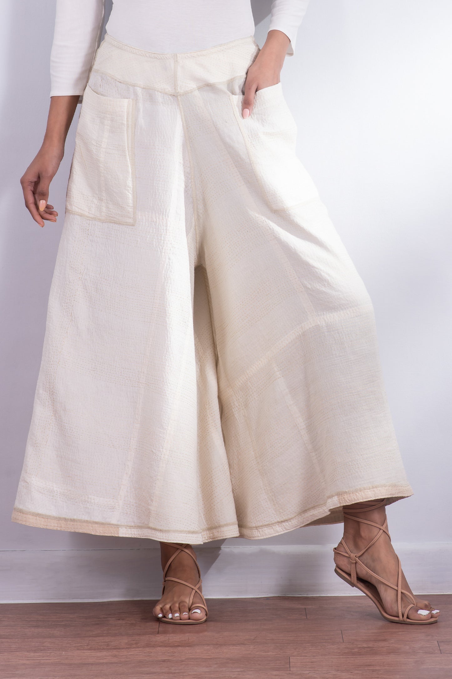 JAIPUR WHITE KANTHA WIDE LEG PANTS