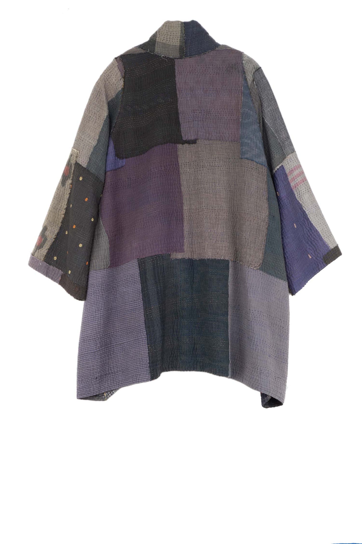 WOVEN IKAT & FRAYED PATCH KANTHA A-LINE JKT