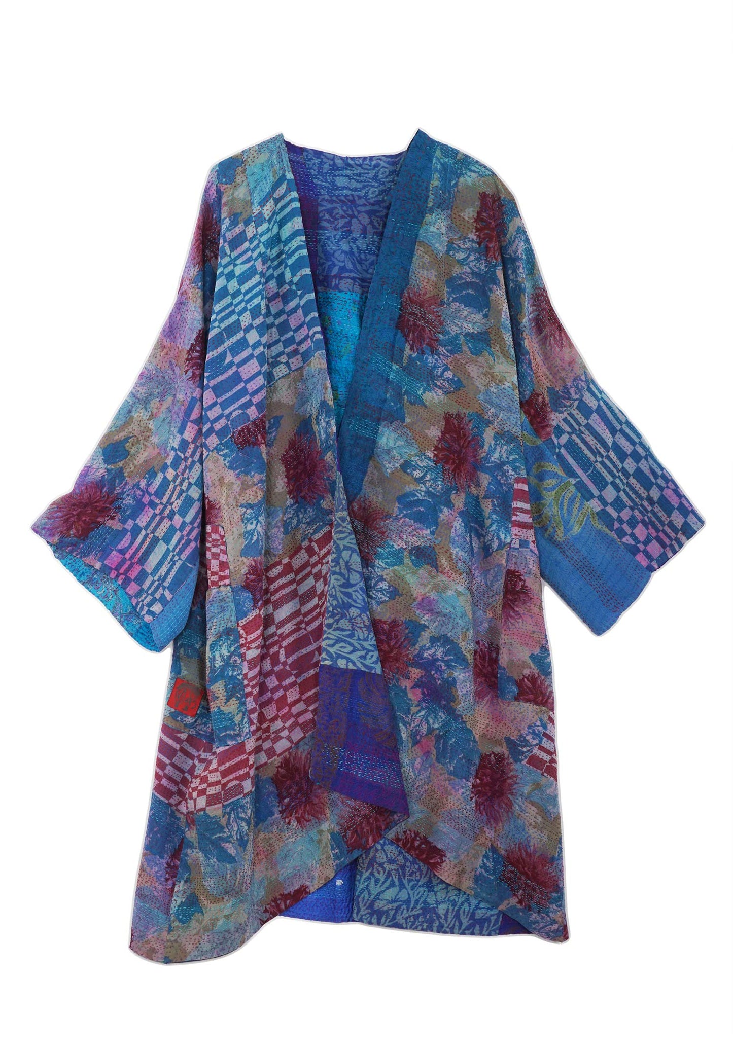 GEORGETTE VINTAGE SILK PATCH KANTHA KIMONO DUSTER