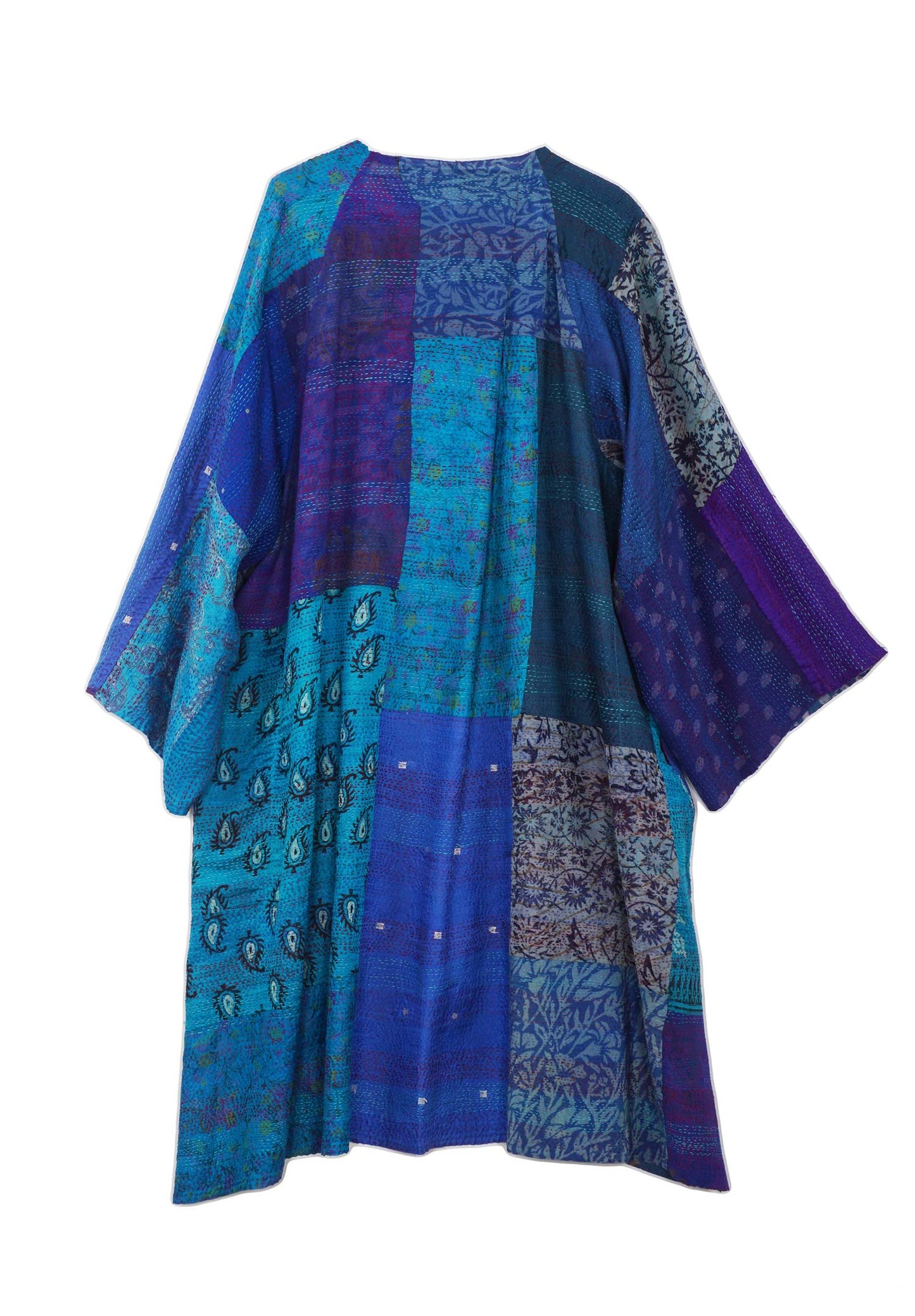 GEORGETTE VINTAGE SILK PATCH KANTHA KIMONO DUSTER