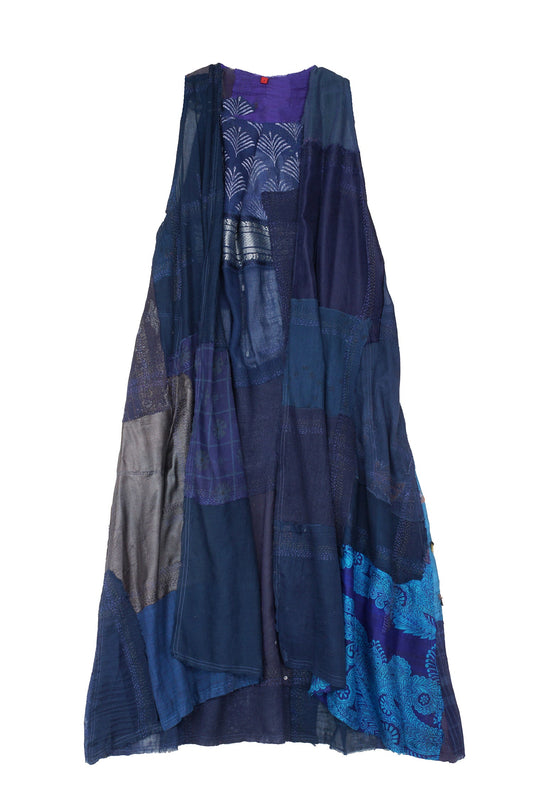 MOSAIC TILE PATCH KANTHA BACK PLEATED VEST MAXI