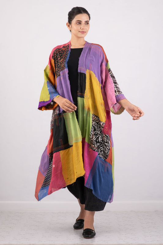 MOSAIC TILE PATCH KANTHA KIMONO MAXI