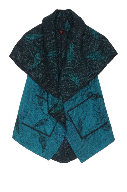 NIGHT BAMBOO SILK COTTON KANTHA CIRCULAR SHORT VEST