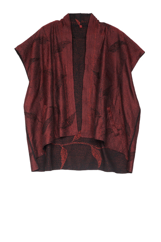 NIGHT BAMBOO SILK COTTON KANTHA MINI KIMONO VEST