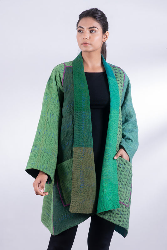 OMBRE PATCHED KANTHA A-LINE JKT