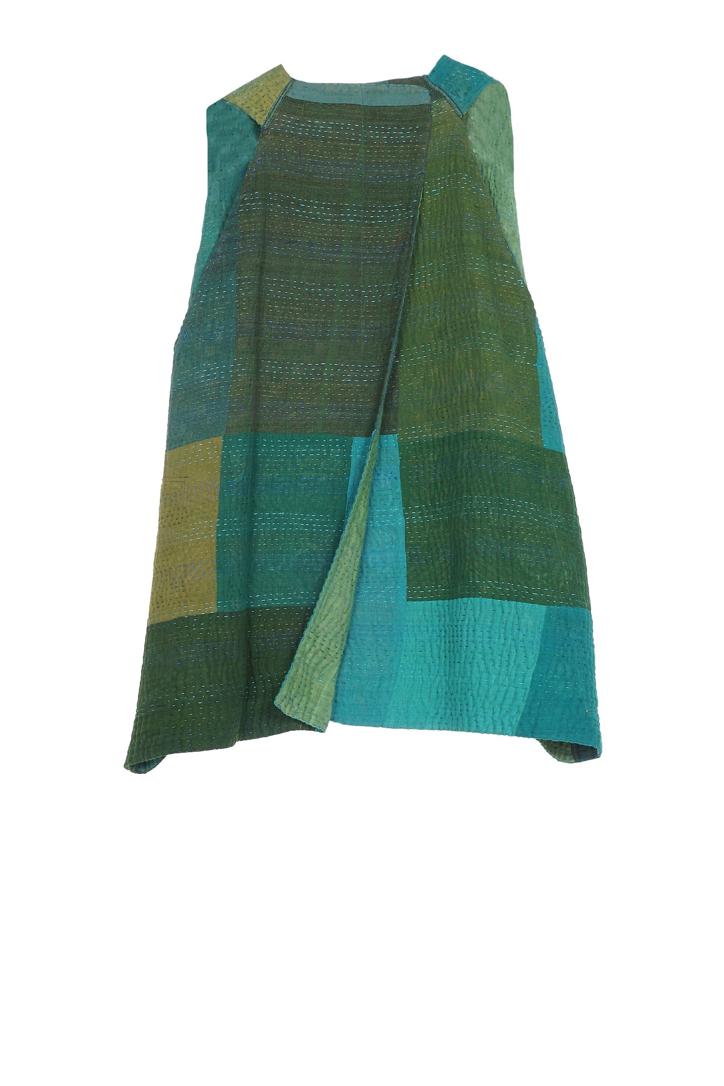 OMBRE PATCHED KANTHA BACK PLEATED VEST SHORT