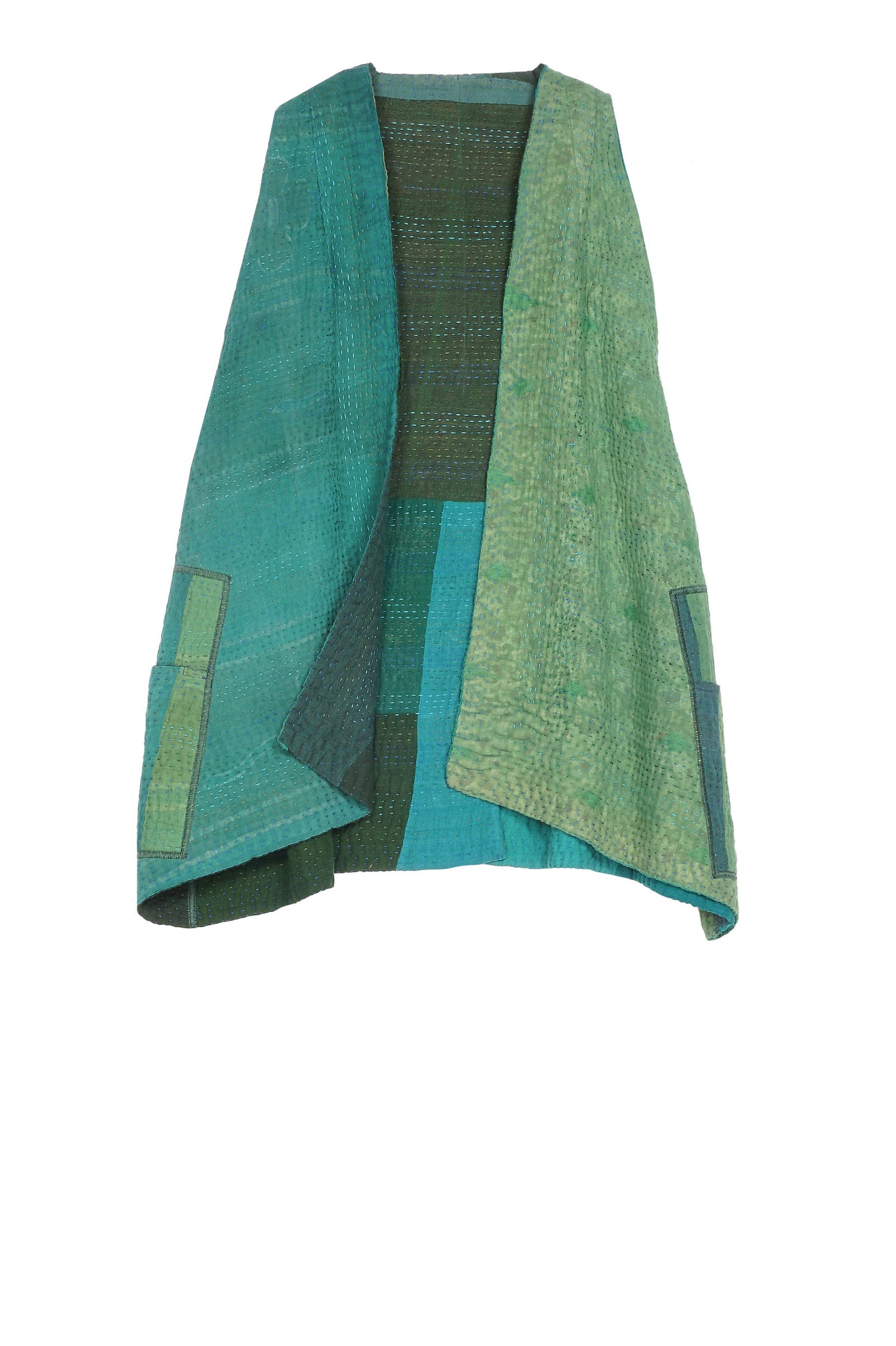 OMBRE PATCHED KANTHA BACK PLEATED VEST SHORT