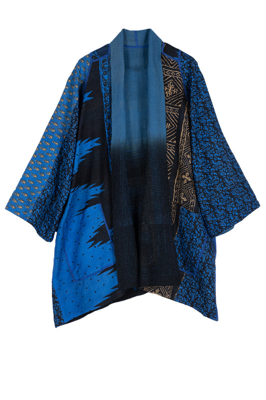 SILK COTTON OMBRE PRINT KANTHA A-LINE JKT