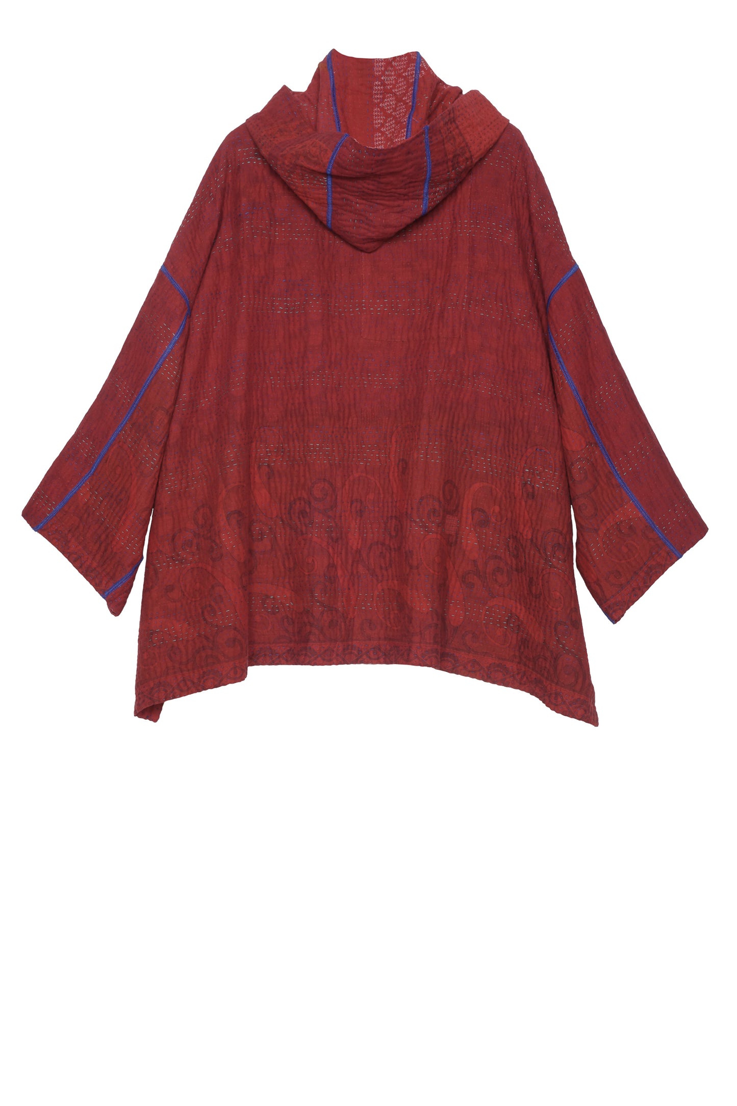 COTTON OVER DYE KANTHA HOODIE PONCHO