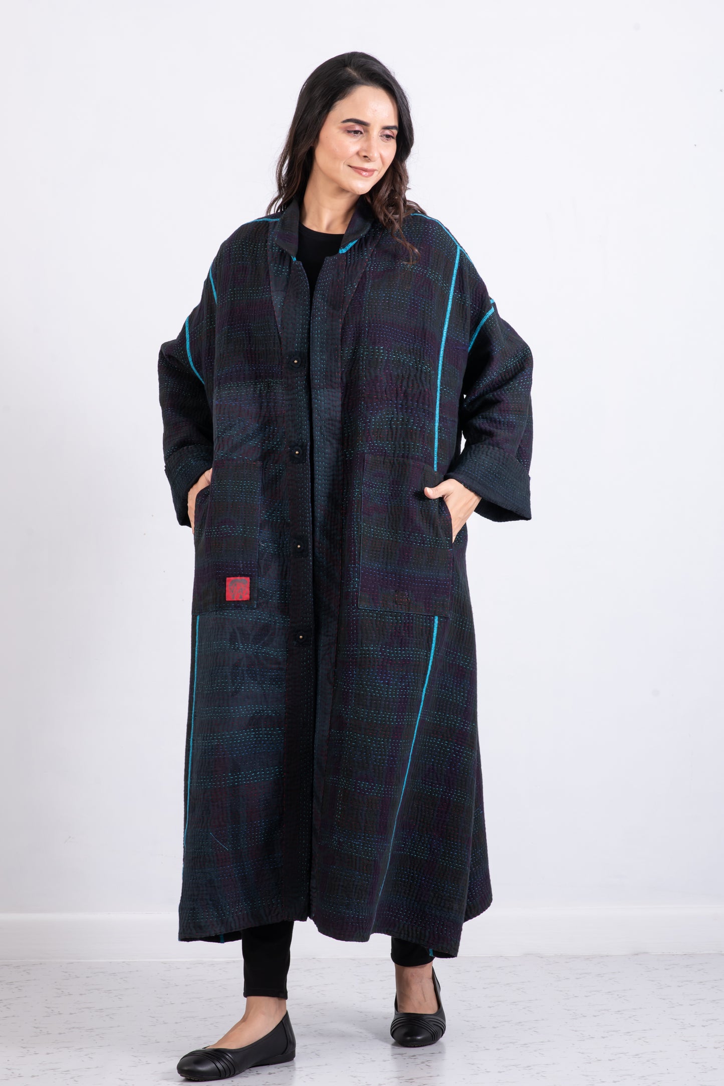 COTTON OVER DYE KANTHA OVERSIZED COAT